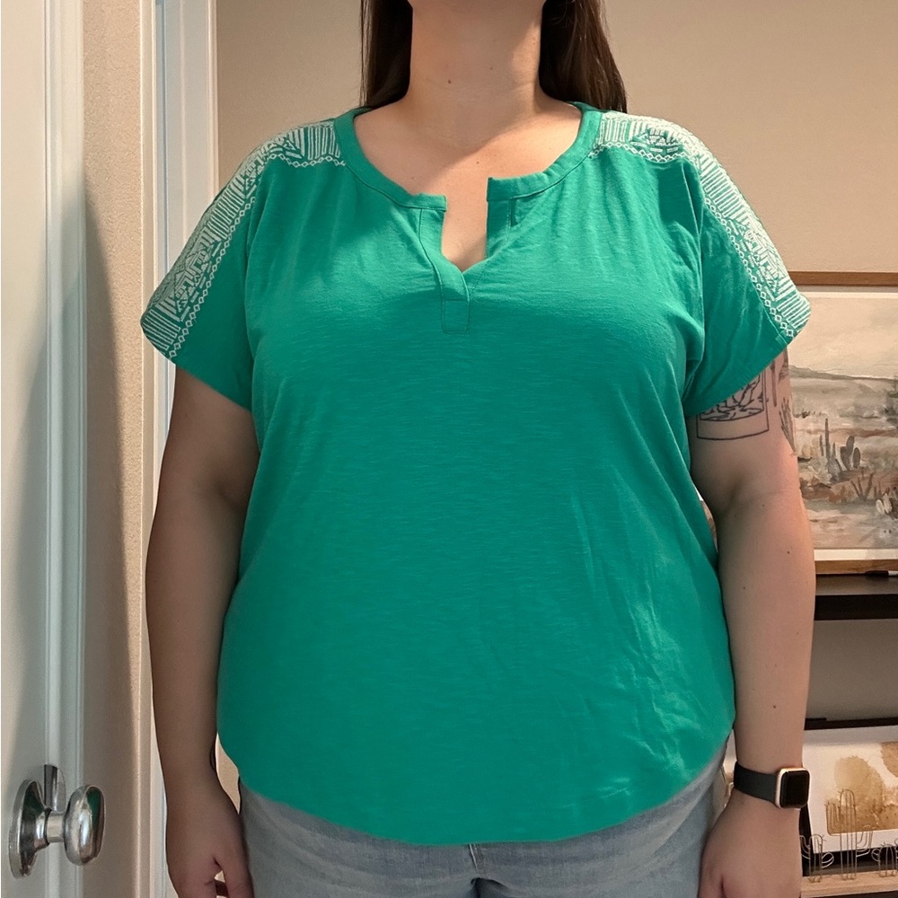Boxy Teal Top W/ Shoulder Detail - Lane Bryant